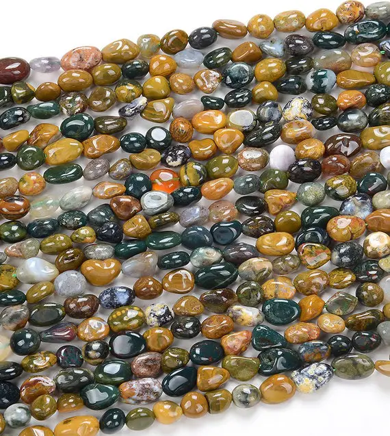 Natural Ocean Jasper Gemstone Pebble Nugget 6-8mm 8-12mm Loose Beads (d186)