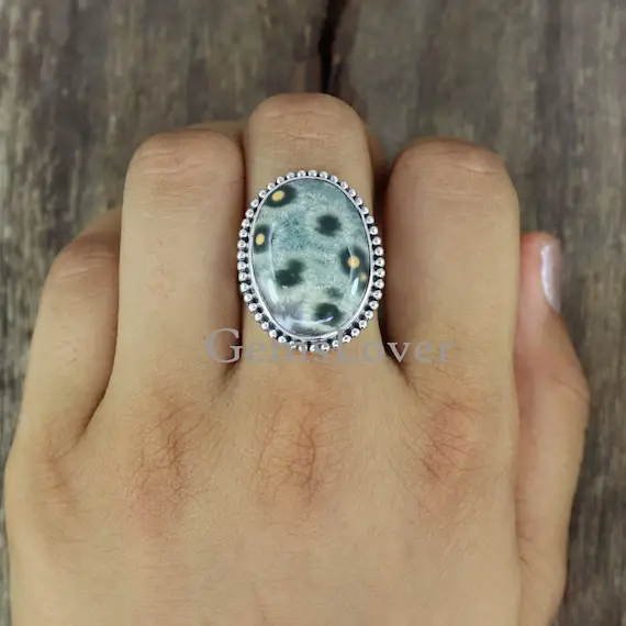 Natural Ocean Jasper Ring, 925 Sterling Silver Ring, Jasper Gemstone Ring, Engagement Ring, Bohemian Ring, Gift For Her, Ring For Women