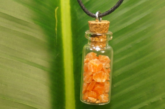 Orange Calcite Crystal Chips Bottle Necklace