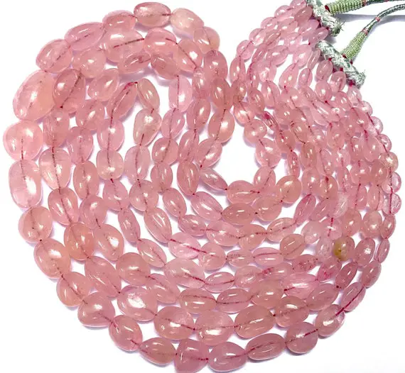 Natural Pink Aquamarine Beads 4 Layer Necklace Morganite Smooth Nuggets Shape Beads Pink Morganite Smooth Nuggets Morganite Gemstone Nuggets