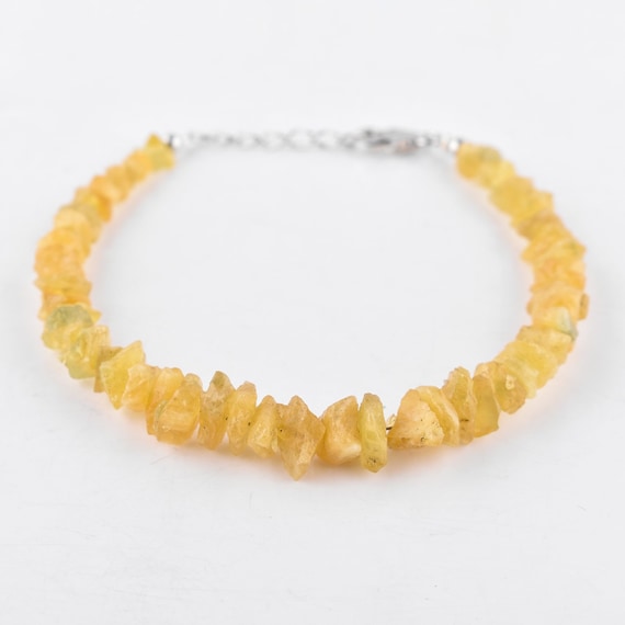 Natural Raw Yellow Sapphire Rough Choker Bangle Bracelet For Women, Birthstone Healing Crystals, Wedding Gifts For Her, Silver Chain Jewelry