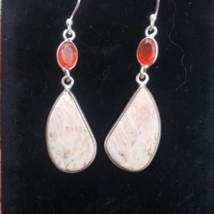 Shop Scolecite Earrings! Natural Scolecite And Carnelian Gemstone 925 Sterling Silver Dangle Earrings | Natural genuine Scolecite earrings. Buy crystal jewelry, handmade handcrafted artisan jewelry for women.  Unique handmade gift ideas. #jewelry #beadedearrings #beadedjewelry #gift #shopping #handmadejewelry #fashion #style #product #earrings #affiliate #ad