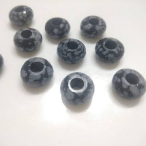 Shop Snowflake Obsidian Rondelle Beads! Natural Snowflake Obsidian Gemstone Fancy Stylist Rondelle Big Hole Loose Beads 10 Pcs 14X8 MM 5 MM hole | Natural genuine rondelle Snowflake Obsidian beads for beading and jewelry making.  #jewelry #beads #beadedjewelry #diyjewelry #jewelrymaking #beadstore #beading #affiliate #ad