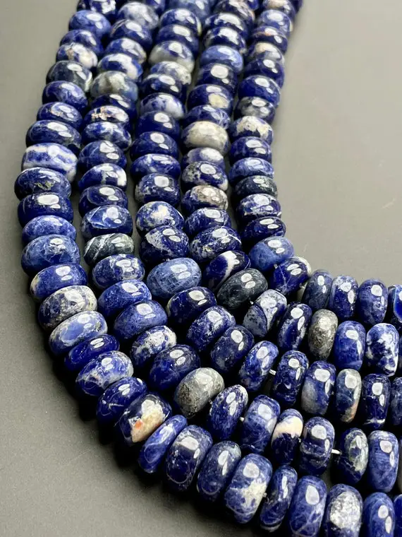 Natural Sodalite Smooth Rondelle Beads 10mm, 10.5-11mm, 12mm, Aaa+ Quality Full Strand 18 Inch, Blue Sodalite Beads