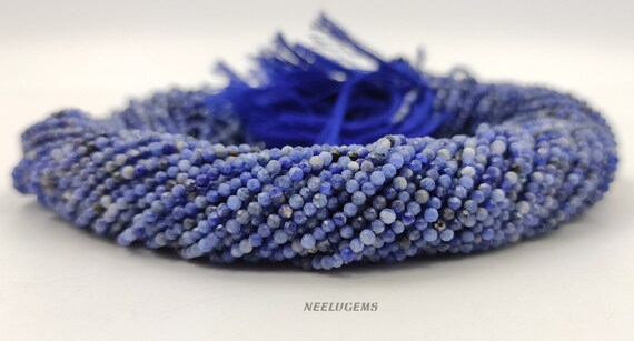 Blue Sodalite Micro Cut Faceted Rondelle Beads,aaa Quality Sodalite Gemstone Beads,2-2.5 Mm Blue Sodalite Beads,13" Sodlaite Beads Strand.