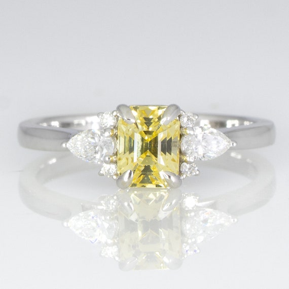 Natural Unheated Yellow Sapphire And Diamonds Ring Ceylon Yellow Sapphire Ring In White Gold
