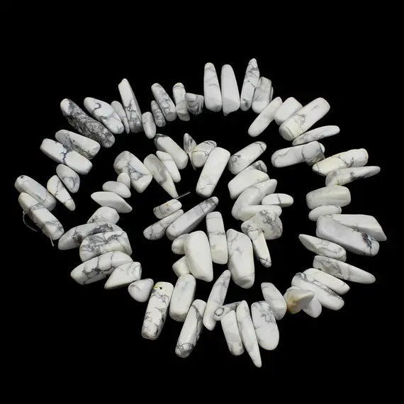 Natural White Howlite Gemstone Nuggets Beads | Sold By 15 Inch Strand | Size 5x13x4mm-8x30x8mm | Hole 1mm