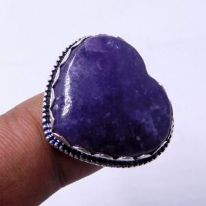 Shop Sugilite Rings! Navajo Sterling Silver Heart Sugilite Ring, Purple Sugilite Silver Ring From South Africa; Heart Stone Jewelry, Natural Sugilite, 9gm | Natural genuine Sugilite rings, simple unique handcrafted gemstone rings. #rings #jewelry #shopping #gift #handmade #fashion #style #affiliate #ad