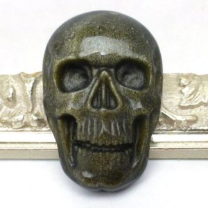 Golden Sheen Obsidian Cabochon Skull Gold Sheer Opaque Handmade Carved Halloween Day of the Dead Biker One of a kind Carving |  #affiliate