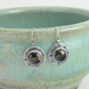 Shop Obsidian Earrings! Copper Obsidian Hammered Circle Sterling Silver Earrings | Natural genuine Obsidian earrings. Buy crystal jewelry, handmade handcrafted artisan jewelry for women.  Unique handmade gift ideas. #jewelry #beadedearrings #beadedjewelry #gift #shopping #handmadejewelry #fashion #style #product #earrings #affiliate #ad