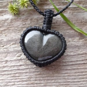 Silver Obsidian heart necklace /Protection amulet | Natural genuine Array necklaces. Buy crystal jewelry, handmade handcrafted artisan jewelry for women.  Unique handmade gift ideas. #jewelry #beadednecklaces #beadedjewelry #gift #shopping #handmadejewelry #fashion #style #product #necklaces #affiliate #ad