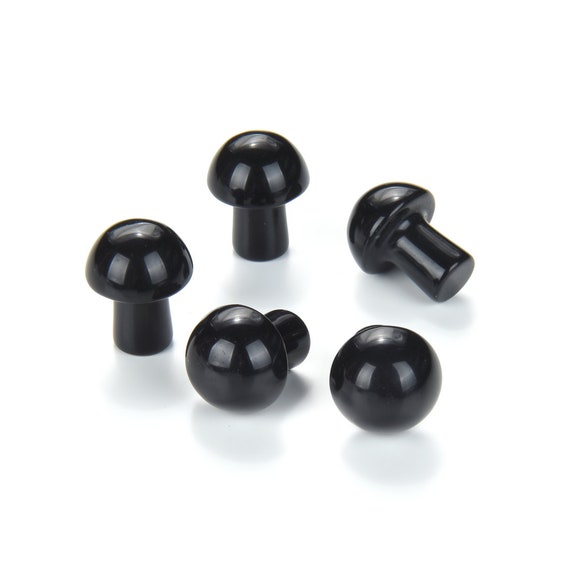 4pcs Natural Black Obsidian 20mm Hand Carved Mushroom Pendant Healing Gemstone Rock Drop Bead For Men Women Necklace Charm Jewelry Making