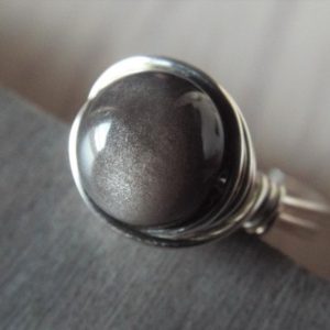 Silver Obsidian Ring, Wire Wrapped Ring, Gift for Boyfriend | Natural genuine Gemstone rings, simple unique handcrafted gemstone rings. #rings #jewelry #shopping #gift #handmade #fashion #style #affiliate #ad