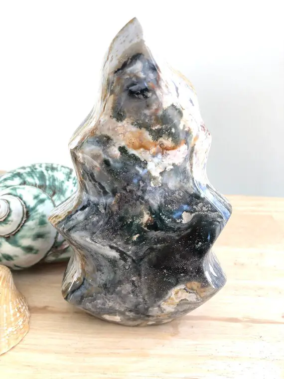 Ocean Jasper Crystal Flame— Crystal Wand Gemstone Carving