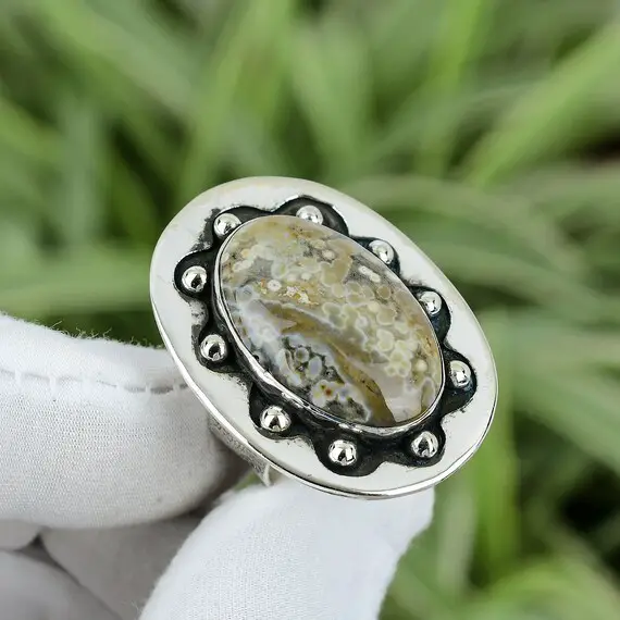 Ocean Jasper Ring 925 Sterling Silver Ring Ring Size 9 Wonderful Gemstone Ring Handmade Brand New Ring Boho & Hippie Jewelry Birthstone Ring