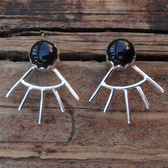 925 - Black Onyx Stud Earrings, Handmade Natural Stone Black Onyx 8mm Gemstone Studs, 925 Silver Black Onyx Stud Earrings, Black Stone Studs