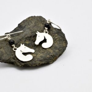Shop Onyx Earrings! Horse earrings in satin sterling silver – dangle horse and women's face with black onyx gemstone gift for horse  lovers – animal jewelry | Natural genuine Onyx earrings. Buy crystal jewelry, handmade handcrafted artisan jewelry for women.  Unique handmade gift ideas. #jewelry #beadedearrings #beadedjewelry #gift #shopping #handmadejewelry #fashion #style #product #earrings #affiliate #ad