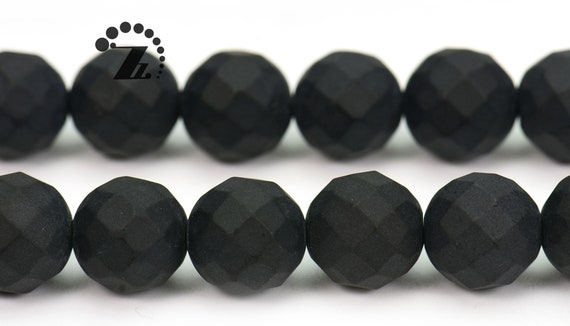 Black Onyx,15 Inch Full Strand Black Onyx Frosted Matte Faceted(64 Faces) Round Bead 4mm 6mm 8mm 10mm 12mm 14mm