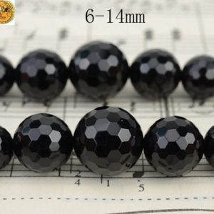 Shop Onyx Round Beads! Black Onyx,15 inch full strand natural Black Onyx graduated faceted(128 faces) round beads 6-14mm | Natural genuine round Onyx beads for beading and jewelry making.  #jewelry #beads #beadedjewelry #diyjewelry #jewelrymaking #beadstore #beading #affiliate #ad