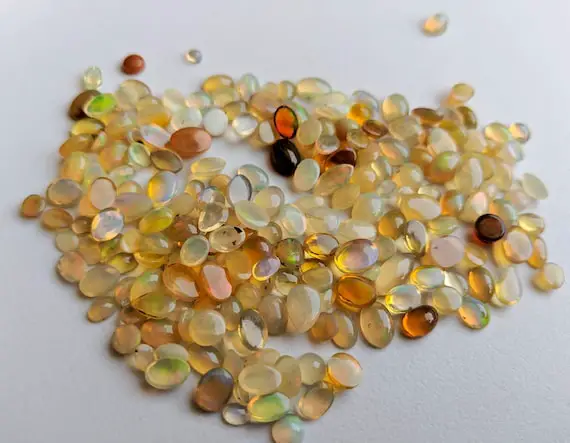 3-7mm Ethiopian Opal Plain Flat Back Cabochons, Natural Ethiopian Opal Oval Cabochons, Beautiful Ethiopian Opal For Jewelry (5cts To 10cts)