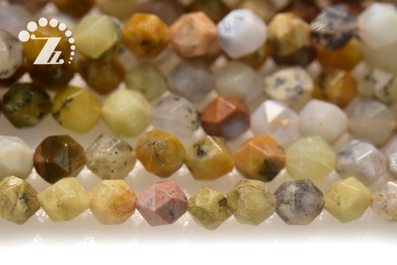 Yellow Sage Opal Faceted Nugget Star Cut Beads, Diamond Cut Bead, Nugget Beads, Natural, Gemstone, 8mm, 15" Full Strand