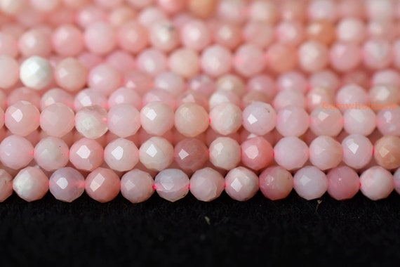 15.5" Natural Pink Opal 4mm Round Faceted Gemstone Beads, Pink Color Semi-precious Stone Lgyo
