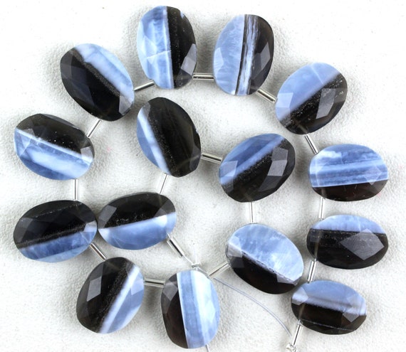 Top Quality 18 Pieces Natural Bolder Opal Faceted Beads, Blue Boulder Opal, Oval Shape Size 11x16-13x17 Mm Opal Gemstone Beads,wholesale