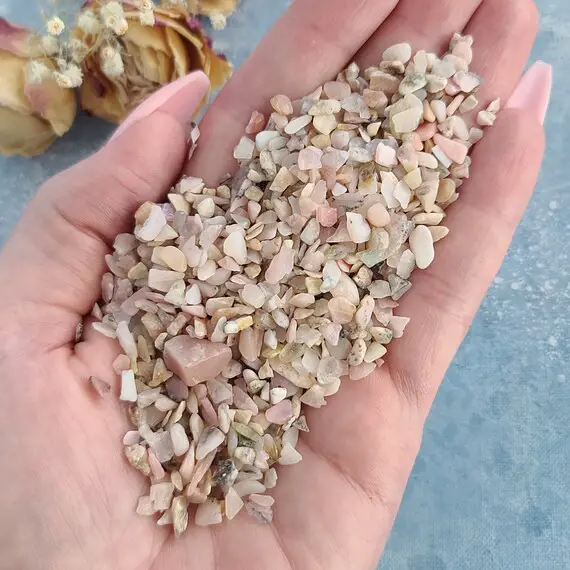 Tiny Rough Pink Opal 2-8 Mm Crystal Chips, Bulk Lots Of Pink And White Crystal Sand For Jewelry Making Or Crystal Grids