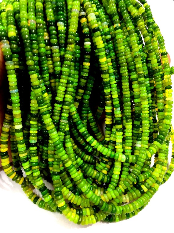 Natural Latest New Brand Color Ethiopian Green Opal Beads Green Fire Opal Smooth Rondelle Beads High Luster Opal Gemstone Beads 10 Strands