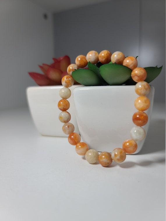 Orange Calcite Beaded Bracelet