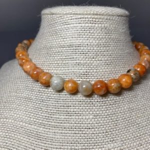 Orange Calcite Choker | Natural genuine Orange Calcite necklaces. Buy crystal jewelry, handmade handcrafted artisan jewelry for women.  Unique handmade gift ideas. #jewelry #beadednecklaces #beadedjewelry #gift #shopping #handmadejewelry #fashion #style #product #necklaces #affiliate #ad