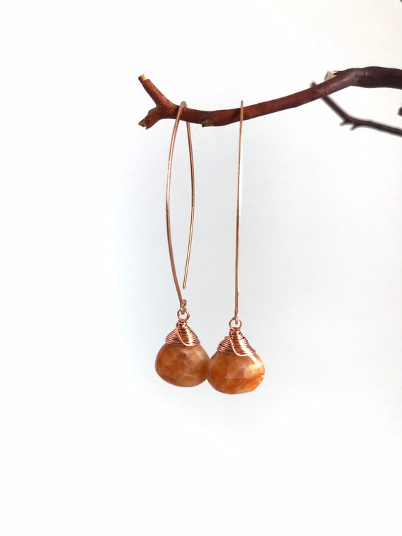 Orange Calcite Lotus Petal Drop Earrings - Made To Order  - Copper, Sterling Silver Or 14k Gold