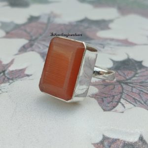 Shop Orange Calcite Rings! Orange Calcite Ring, Gemstone Silver Ring, 925 sterling silver, Daily Wear Ring, Hand Crafted Silver ,Free shipping,  All occasion Gift. | Natural genuine Orange Calcite rings, simple unique handcrafted gemstone rings. #rings #jewelry #shopping #gift #handmade #fashion #style #affiliate #ad