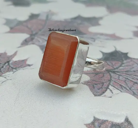Orange Calcite Ring, Gemstone Silver Ring, 925 Sterling Silver, Daily Wear Ring, Hand Crafted Silver ,free Shipping,  All Occasion Gift.
