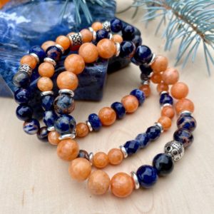 ORANGE CALCITE & SODALITE Stretch Bracelets, Choice or Stack, natural stone, unisex | Natural genuine Orange Calcite bracelets. Buy crystal jewelry, handmade handcrafted artisan jewelry for women.  Unique handmade gift ideas. #jewelry #beadedbracelets #beadedjewelry #gift #shopping #handmadejewelry #fashion #style #product #bracelets #affiliate #ad