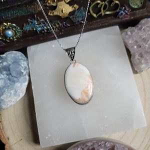 Peach stilbite in Scolecite pendant necklace in 925 silver  Crystal healing jewelry natural stone statement | Natural genuine Gemstone necklaces. Buy crystal jewelry, handmade handcrafted artisan jewelry for women.  Unique handmade gift ideas. #jewelry #beadednecklaces #beadedjewelry #gift #shopping #handmadejewelry #fashion #style #product #necklaces #affiliate #ad