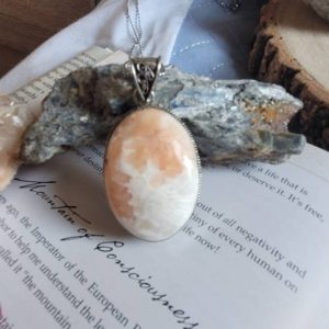 Shop Scolecite Necklaces! Peach Scolecite necklace pendant in 925 silver Crystal healing natural stone | Natural genuine Scolecite necklaces. Buy crystal jewelry, handmade handcrafted artisan jewelry for women.  Unique handmade gift ideas. #jewelry #beadednecklaces #beadedjewelry #gift #shopping #handmadejewelry #fashion #style #product #necklaces #affiliate #ad