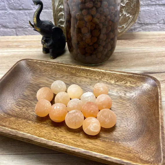 Peach Satin Spar Selenite Tumbles | Orange Satin Spar Selenite | Crystal Tumbled Stone | Selenite Pocket Stones | Unpolished And Natural