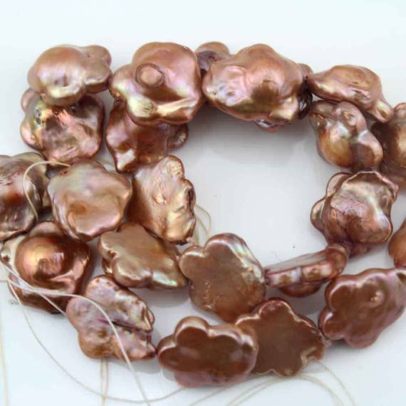 15-17mm Brown Daisy Flower Shape Freshwater Pearls Beads,pearl For Jewelry Necklace,baroque Pearls,wholesale Pearls-23pcs-15 Inches--ag006-1