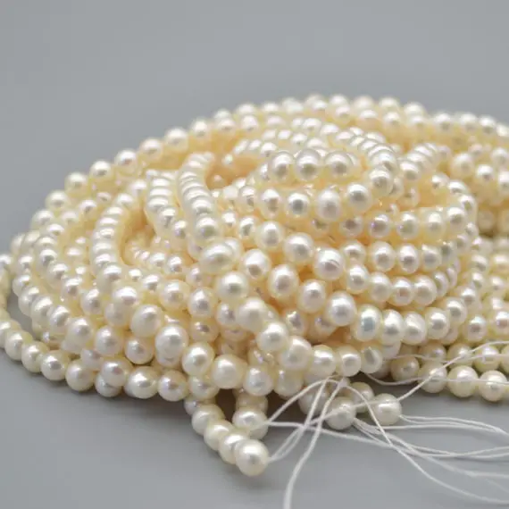 Freshwater Pearl Beads - Potato Round Pearls - 5mm - 5.5mm X 3mm - 3.5mm - 14" Strand