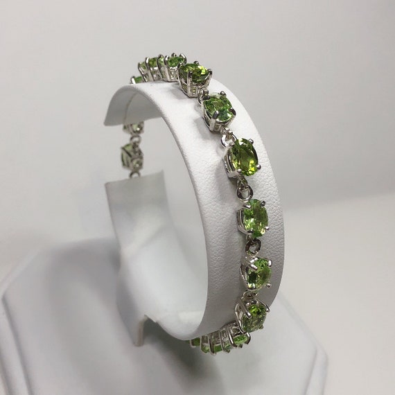 Beautiful 13.6ctw Peridot A-line Bracelet Trending Jewelry Gift Wife Mother Bride Fiance Valentine August Birthstone Sterling Silver