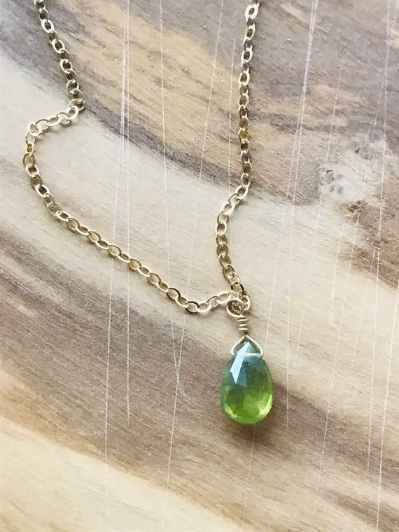 Tiny Peridot Necklace Raw Peridot Necklace Briolette Necklace Layering Necklace August Birthstone August Birthday Minimalist Necklace