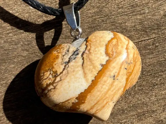 Picture Jasper Puffy Heart Healing Stone Necklace With Positive Healing Energy!