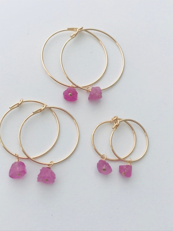Raw Sapphire Earrings Pink Sapphire Earrings Gemstone Earrings Natural Sapphire September  Birthstone Gift For Women