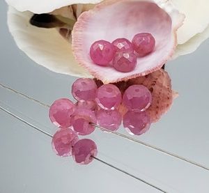 Shop Pink Sapphire Beads! 1ct. Natural Pink Sapphire Hand Faceted Rondelle Bead 5mm x 3.4mm To 5.5mm x 4mm Quality Untreated Corundum Beads Vivid Pink Indian Sapphire | Natural genuine faceted Pink Sapphire beads for beading and jewelry making.  #jewelry #beads #beadedjewelry #diyjewelry #jewelrymaking #beadstore #beading #affiliate #ad