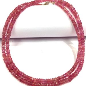 Shop Pink Sapphire Necklaces! Natural Pink Sapphire Rondelle Shape Beads Pink Sapphire Gemstone Beads Sapphire Necklace With Silver Clasp Faceted Sapphire Rondelle Beads. | Natural genuine Pink Sapphire necklaces. Buy crystal jewelry, handmade handcrafted artisan jewelry for women.  Unique handmade gift ideas. #jewelry #beadednecklaces #beadedjewelry #gift #shopping #handmadejewelry #fashion #style #product #necklaces #affiliate #ad