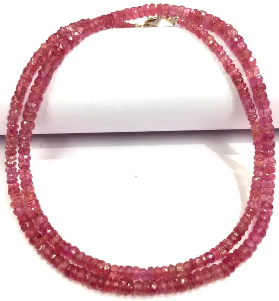 Natural Pink Sapphire Rondelle Shape Beads Pink Sapphire Gemstone Beads Sapphire Necklace With Silver Clasp Faceted Sapphire Rondelle Beads.