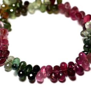 Shop Pink Tourmaline Beads! Stone – Green Pink Tourmaline bead 1pc – black Teardrop faceted 5-6mm – 8741140008823 | Natural genuine beads Pink Tourmaline beads for beading and jewelry making.  #jewelry #beads #beadedjewelry #diyjewelry #jewelrymaking #beadstore #beading #affiliate #ad