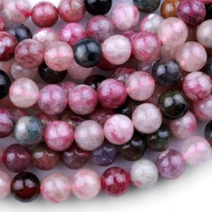 Natural Pink Tourmaline Round Beads 8mm 9mm 10mm 15.5" Strand | Natural genuine round Pink Tourmaline beads for beading and jewelry making.  #jewelry #beads #beadedjewelry #diyjewelry #jewelrymaking #beadstore #beading #affiliate #ad