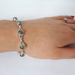 Shop Prehnite Bracelets! Prehnite bracelet, genuine, 8 to 8.75 inches long, set in 92.5 sterling silver * | Natural genuine Prehnite bracelets. Buy crystal jewelry, handmade handcrafted artisan jewelry for women.  Unique handmade gift ideas. #jewelry #beadedbracelets #beadedjewelry #gift #shopping #handmadejewelry #fashion #style #product #bracelets #affiliate #ad